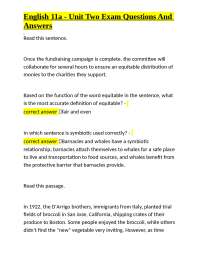 English 11a - Unit Two Exam Questions and Answers