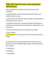 Challenger and Columbia Space Shuttle Disasters: PHIL 482 Final Practice Exam