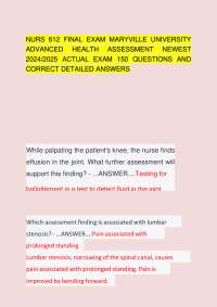 NURS 612 Final Exam: Advanced Health Assessment (Maryville University)