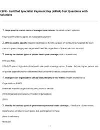 CSPR - Certified Specialist Payment Rep (HFMA) Test Questions with Solutions
