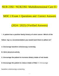 NUR 2392: Multidimensional Care II - MDC 2 Exam 1 Questions and Answers (2024/2025)