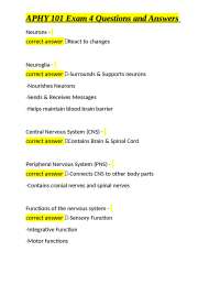 APHY 101 Exam 4 Questions and Answers: Nervous System Structure and Function