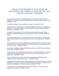 Texas State Board of Veterinary Medical Examiners Exam Questions and Answers