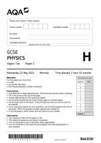 Physics Markscheme 2024 paper 1H