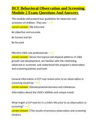 DCF Behavioral Observation and Screening Module 2 Exam Questions and Answers