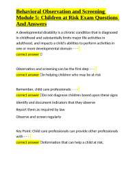 Behavioral Observation & Screening: Module 5 - Children at Risk Exam Q&A