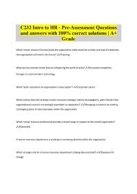 C232 Intro to HR - Pre-Assessment Questions and answers with 100% correct solutions | A+ G