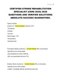 Certified Stroke Rehabilitation Specialist (CSRS 2025) Questions and Verified Solutions