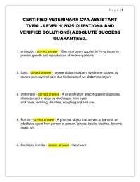 Certified Veterinary CVA Assistant TVMA - Level 1 2025 Questions and Verified Solutions