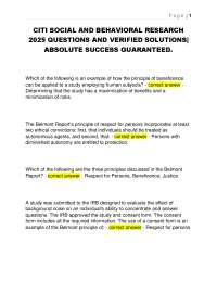 CITI SOCIAL AND BEHAVIORAL RESEARCH  2025 QUESTIONS AND VERIFIED SOLUTIONS