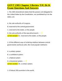 GOVT 2305 Chapter 3 Review: Federalism and Intergovernmental Relations