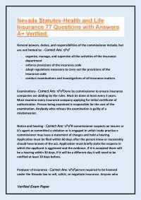 Nevada Statutes - Health and Life Insurance Exam Questions and Answers