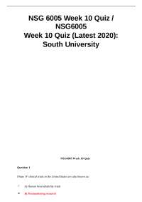 NSG 6005 Week 10 Quiz: Pharmacology and Pain Management
