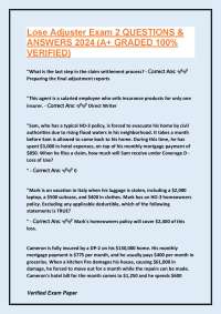 Lose Adjuster Exam 2 Questions and Answers 2024