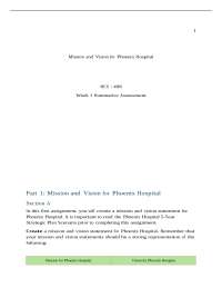1  Mission and  Vision for  Phoenix Hospital  HCS / 498  Wee