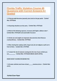 Florida Traffic Violation Course 40 Exam Questions and Answers