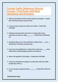 Florida Traffic Defensive Driving Course: Final Exam Questions and Answers