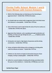 Florida Traffic School: Module 1 and 6 Exam Questions and Answers