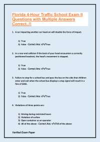 Florida 4-Hour Traffic School Exam II: Multiple Choice Questions