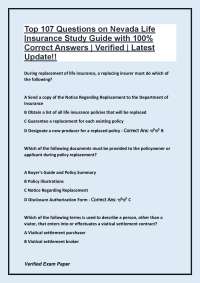 Nevada Life Insurance Study Guide: Top 107 Questions and Answers