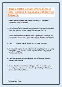 Florida Traffic School Online (4-Hour BDI) - Section 1 Questions with Correct Answers.