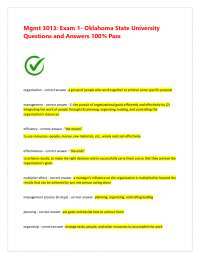Mgmt 3013: Exam 1 - Oklahoma State University - Questions and Answers