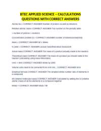 BTEC APPLIED SCIENCE – CALCULATIONS QUESTIONS WITH CORRECT ANSWERS