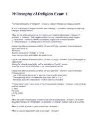 Philosophy of Religion Exam 1: Key Concepts and Arguments