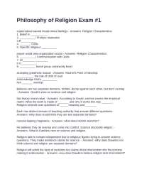 Philosophy of Religion Exam #1: Exploring Key Concepts and Arguments