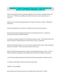 Hospitality Facilities Management Final Exam | Actual Questions and Answers Latest Updated