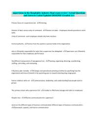 Supervision in the Hospitality Industry: Final Exam Review