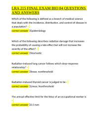 LRA 215 Final Exam: Radiation Biology - 84 Questions and Answers