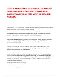 DF 6226 BEHAVIORAL ASSESSMENT IN APPLIED BEHAVIOR ANALYSIS EXAMS WITH ACTUAL CORRECT QUEST