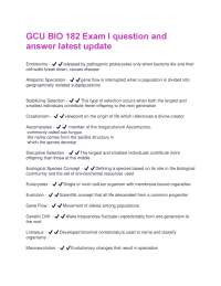 GCU BIO 182 Exam I question and answer latest update
