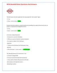 NFHS Baseball Rules Questions And Answers