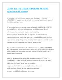 APHY 101 IVY TECH Midterm Review: Anatomy and Physiology Questions and Answers