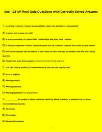 Sociology 1251W Final Quiz Questions with Correctly Solved Answers