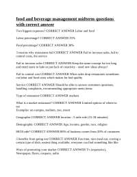 Food and Beverage Management Midterm Questions and Answers