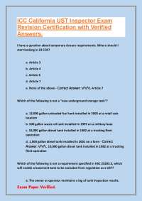 ICC California UST Inspector Exam Revision Certification with Verified Answers.