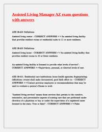Assisted Living Manager AZ Exam Questions and Answers