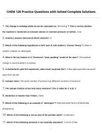 CHEM 120 Practice Questions with Solved Complete Solutions