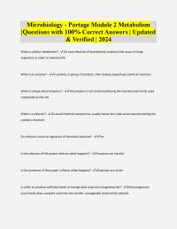 Microbiology - Portage Module 2 Metabolism: Questions and Answers