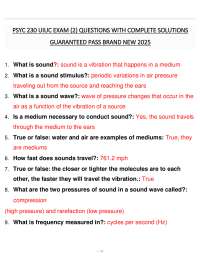 PSYC 230 UIUC Exam (2): Sound Perception & Auditory System Solutions