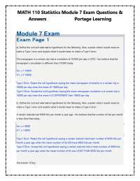 MATH 110 Statistics Module 7 Exam Questions & Answers: Portage Learning