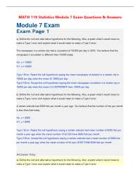 MATH 110 Statistics Module 7 Exam Questions & Answers: Hypothesis Testing and Z-Scores