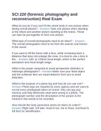 Forensic Photography and Reconstruction: Exam Questions and Answers