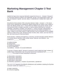 Marketing Management Chapter 3 Test Bank: Consumer Behavior