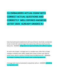 CA EMBALMERS ACTUAL EXAM WITH CORRECT ACTUAL QUESTIONS AND ANSWERS 2025