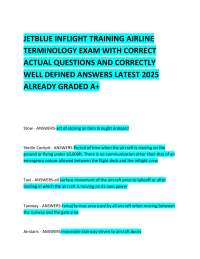 JETBLUE INFLIGHT TRAINING AIRLINE TERMINOLOGY EXAM WITH CORRECT ACTUAL QUESTIONS 2025
