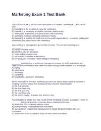 Marketing Exam 1 Test Bank: Multiple Choice Questions and Answers